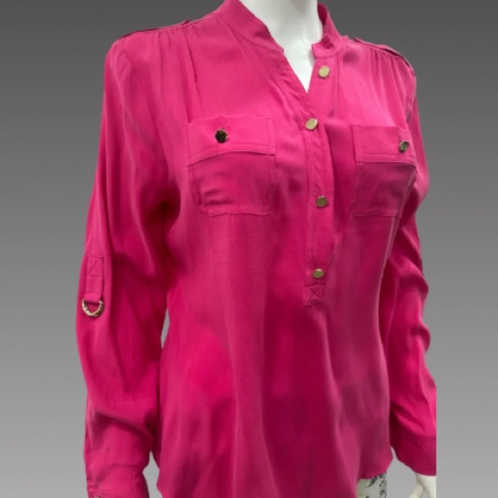 Cache Fuchsia Button-Up Silk Blouse - Picture 7 of 7